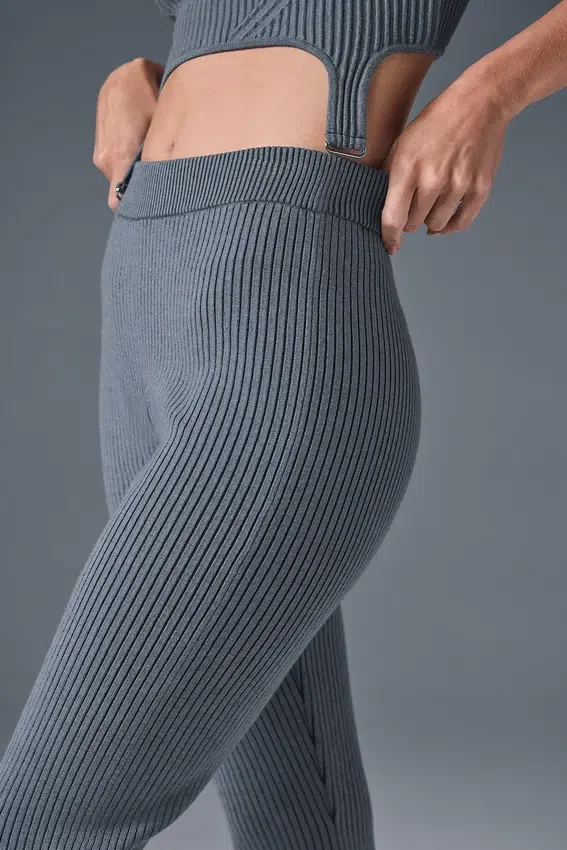 Pantalones acampanados de punto vaquero High-Waist - Gris acero/Antracita