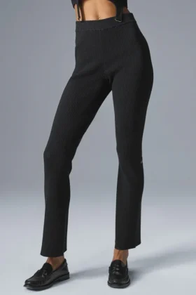 Pantalones acampanados de punto vaquero High-Waist - Negro/antracita