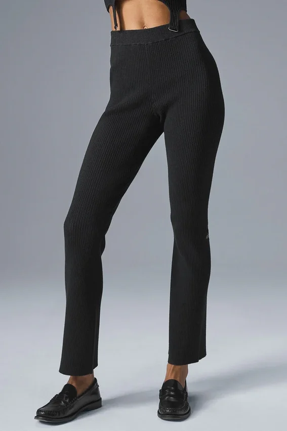 Pantalones acampanados de punto vaquero High-Waist - Negro/antracita