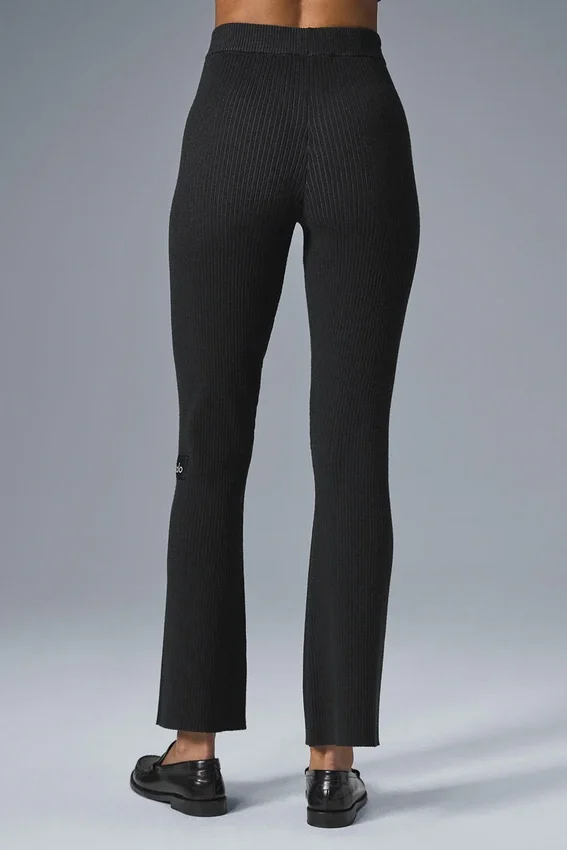 Pantalones acampanados de punto vaquero High-Waist - Negro/antracita