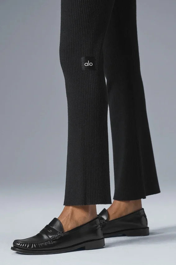 Pantalones acampanados de punto vaquero High-Waist - Negro/antracita