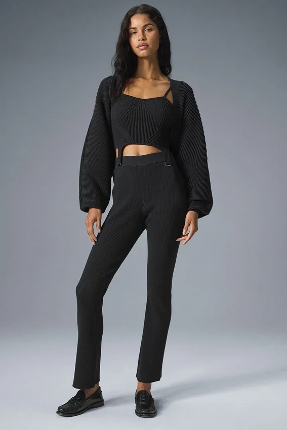 Pantalones acampanados de punto vaquero High-Waist - Negro/antracita
