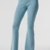 Pantalones acampanados High-Waist de punto vaquero — Azul celeste/Azul celeste oscuro