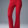 Pantalones acampanados High-Waist de punto vaquero — Rojo intenso/Rojo intenso oscuro
