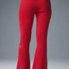 Pantalones acampanados High-Waist de punto vaquero — Rojo intenso/Rojo intenso oscuro
