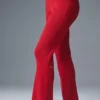 Pantalones acampanados High-Waist de punto vaquero — Rojo intenso/Rojo intenso oscuro