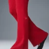 Pantalones acampanados High-Waist de punto vaquero — Rojo intenso/Rojo intenso oscuro