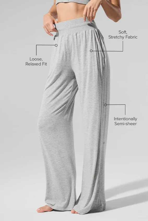 Pantalones acampanados semitransparentes y delicados para estar por casa — Gris jaspeado deportivo
