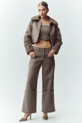 Pantalones anchos Nightcap de mezcla de lana – Cacao alpino jaspeado