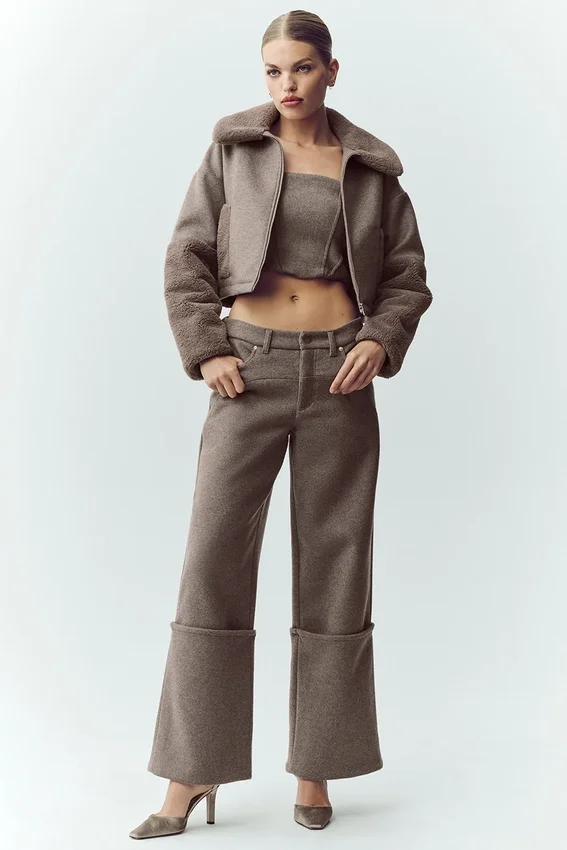 Pantalones anchos Nightcap de mezcla de lana – Cacao alpino jaspeado