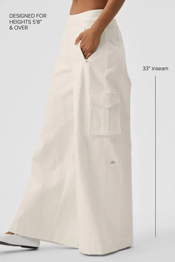Pantalones cargo de pierna ancha (largos) - Marfil