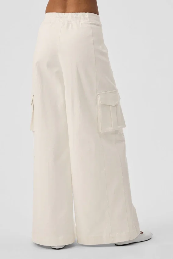 Pantalones cargo de pierna ancha (largos) - Marfil