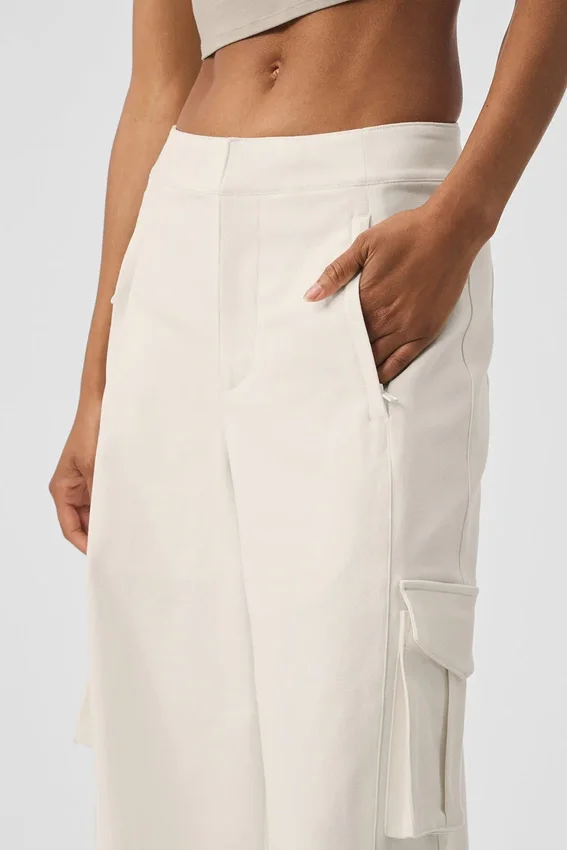 Pantalones cargo de pierna ancha (largos) - Marfil
