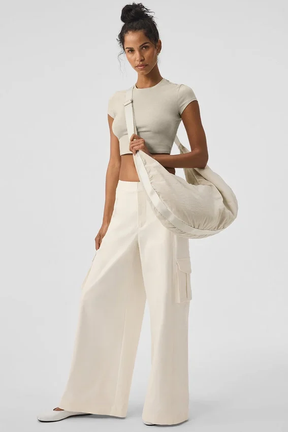 Pantalones cargo de pierna ancha (largos) - Marfil