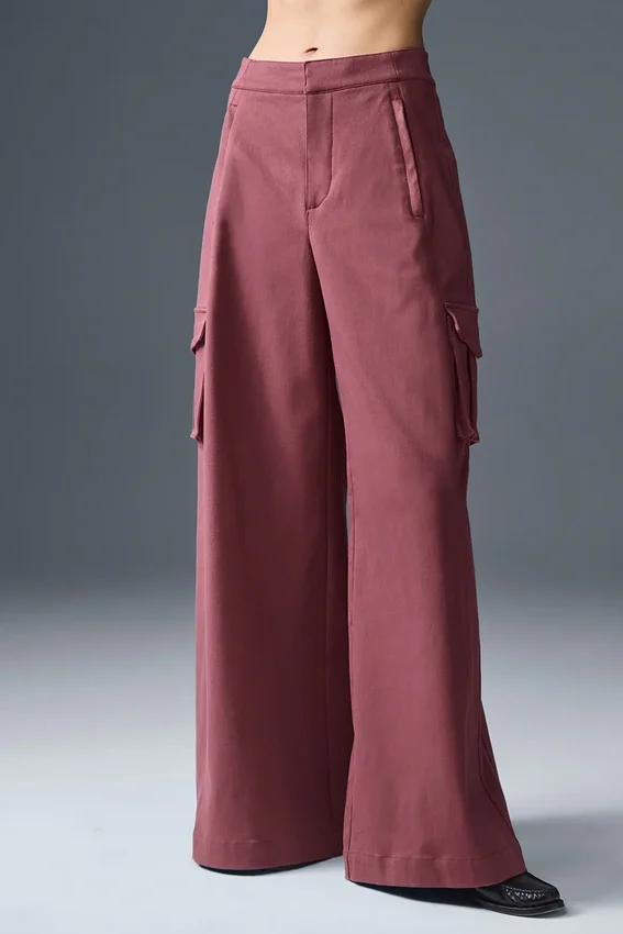 Pantalones cargo de pierna ancha (largos) «Show off» - Burdeos trufa