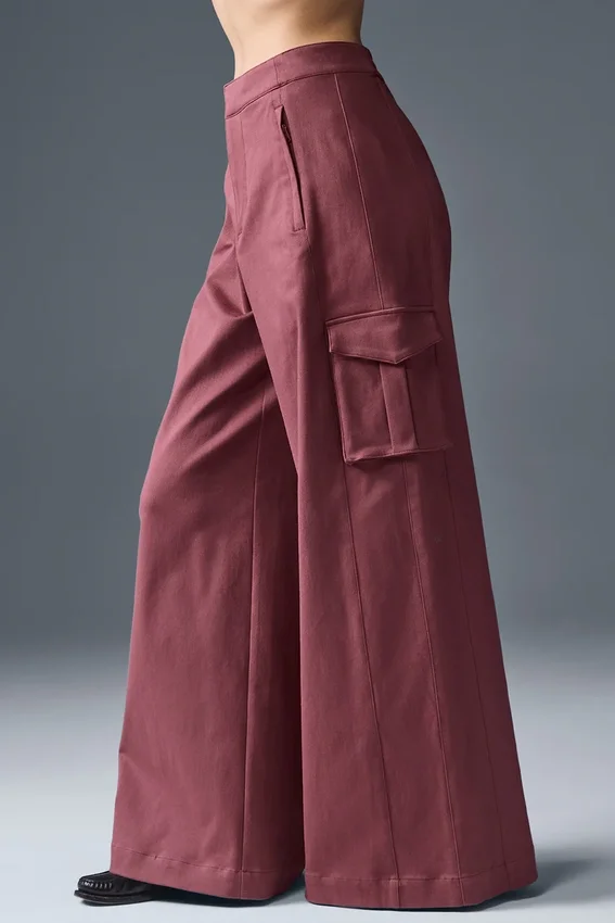 Pantalones cargo de pierna ancha (largos) «Show off» - Burdeos trufa
