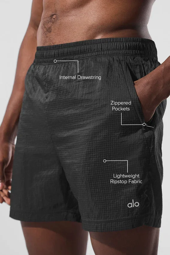 Pantalones cortos 2 en 1 «Game Time» de tejido ripstop de 5" - Negro/Negro