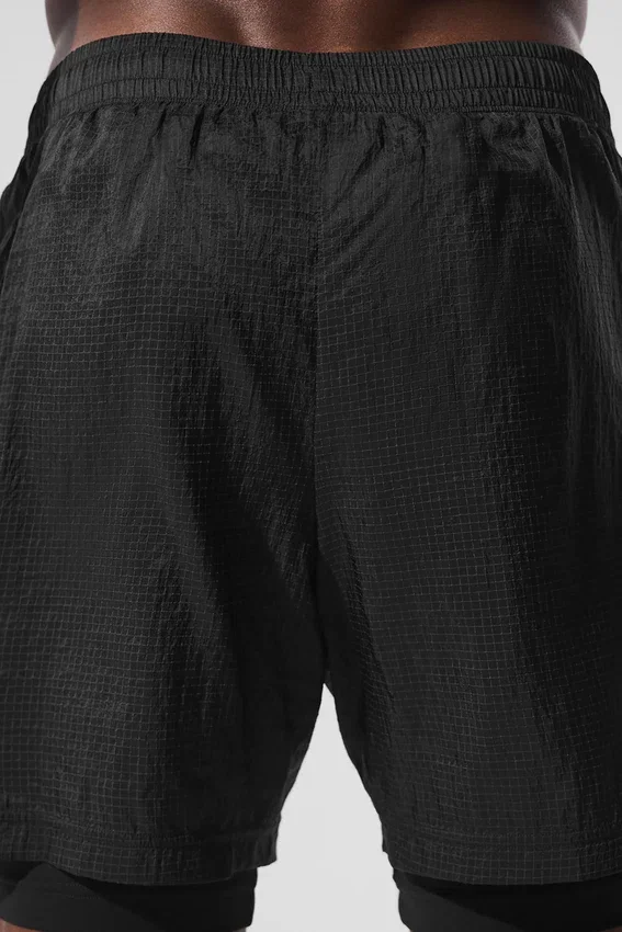 Pantalones cortos 2 en 1 «Game Time» de tejido ripstop de 5" - Negro/Negro