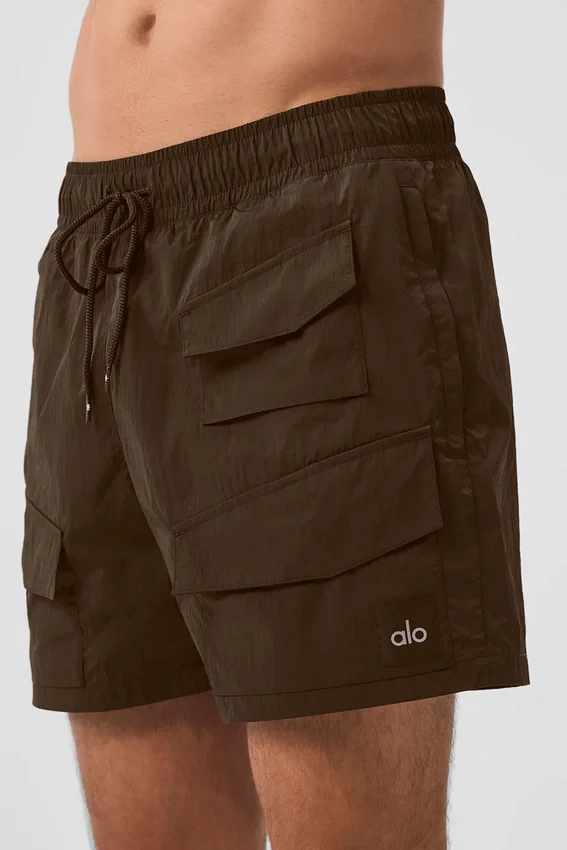 Pantalones cortos cargo «Excursion» de nailon arrugado de 7" - Espresso