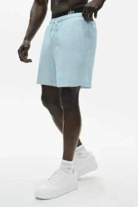 Pantalones cortos «Coastal» de jersey de lino de 7" - Azul mar
