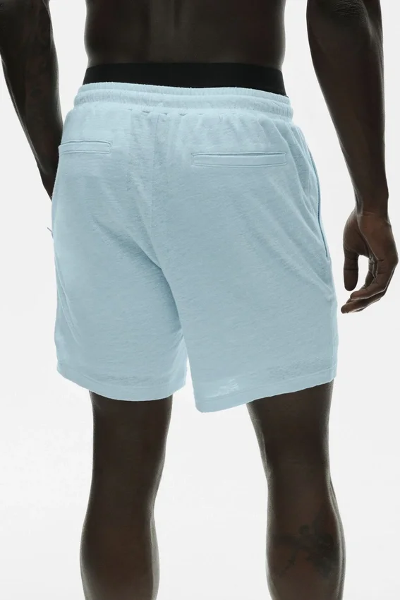 Pantalones cortos «Coastal» de jersey de lino de 7" - Azul mar