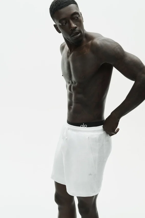 Pantalones cortos «Coastal» de jersey de lino de 7" - Blanco