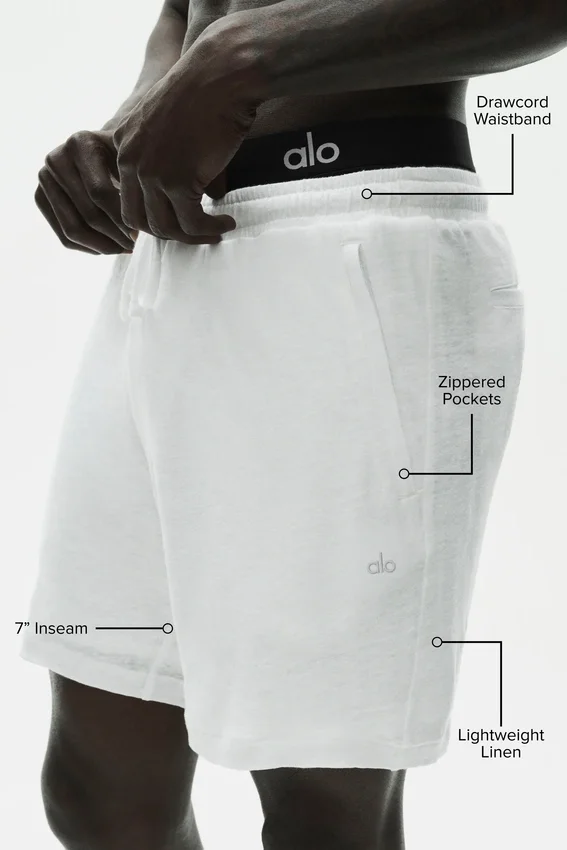 Pantalones cortos «Coastal» de jersey de lino de 7" - Blanco