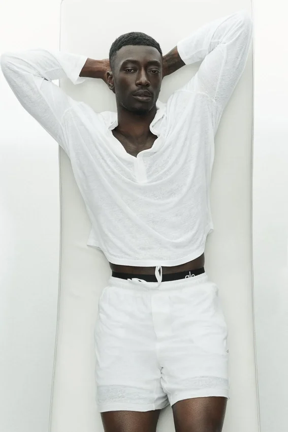 Pantalones cortos «Coastal» de jersey de lino de 7" - Blanco