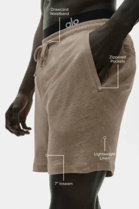 Pantalones cortos «Coastal» de jersey de lino de 7″ – Gravel