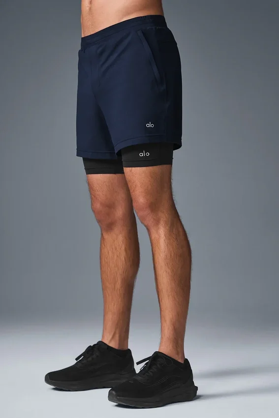 Pantalones cortos Conquer React 2 en 1 de alto rendimiento - Azul marino/Negro