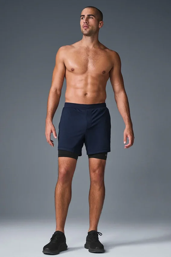 Pantalones cortos Conquer React 2 en 1 de alto rendimiento - Azul marino/Negro