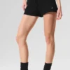 Pantalones cortos de cachemira High-Waist con tejido de gofre mullido - Negro