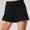 Pantalones cortos de cachemira High-Waist con tejido de gofre mullido - Negro