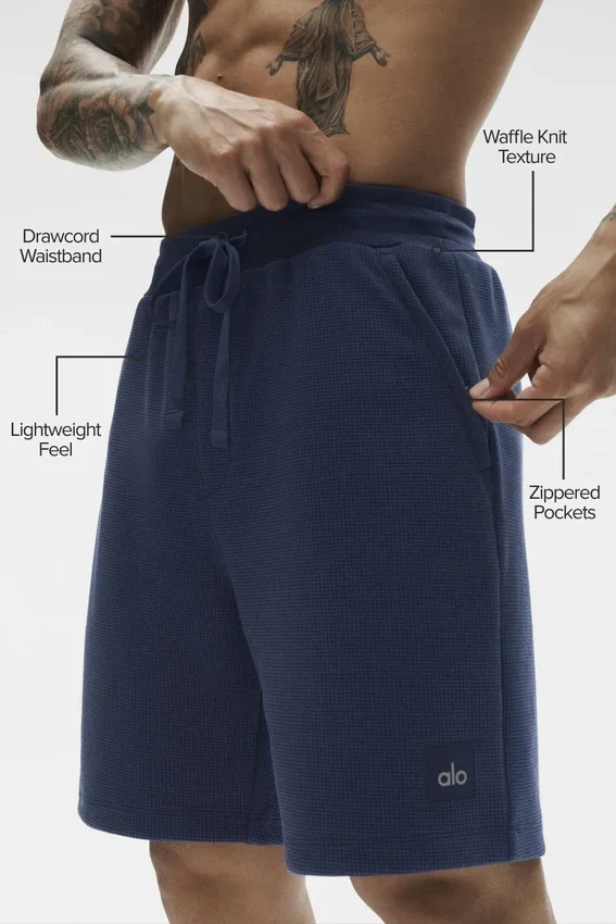 Pantalones cortos de chándal de punto waffle de 7" - Azul marino