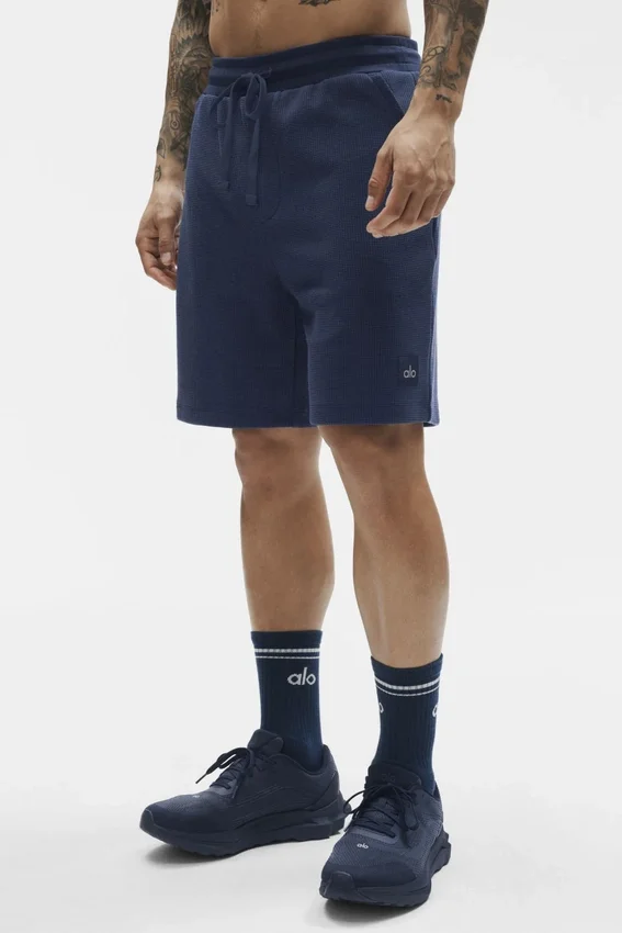Pantalones cortos de chándal de punto waffle de 7" - Azul marino
