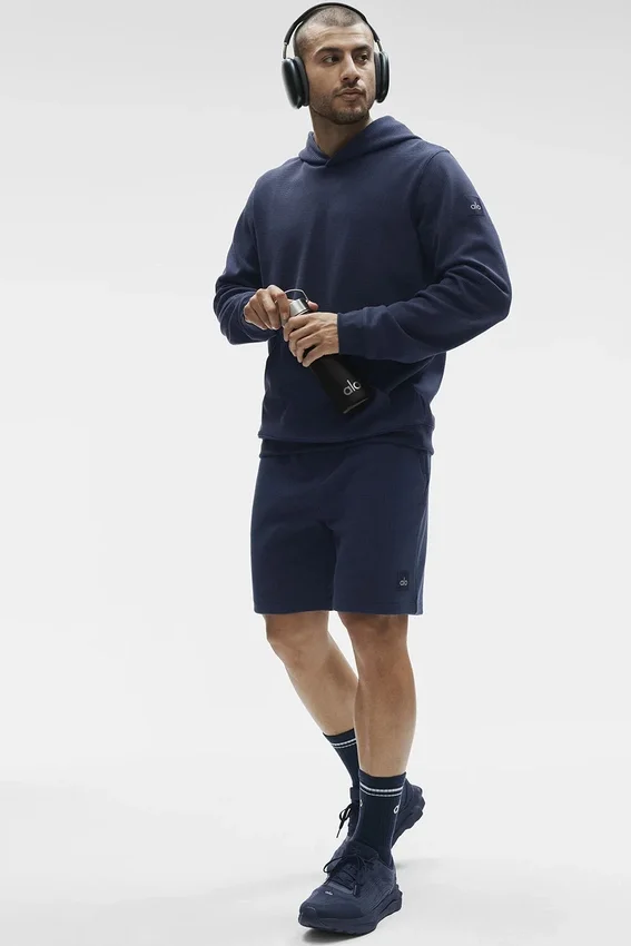Pantalones cortos de chándal de punto waffle de 7" - Azul marino