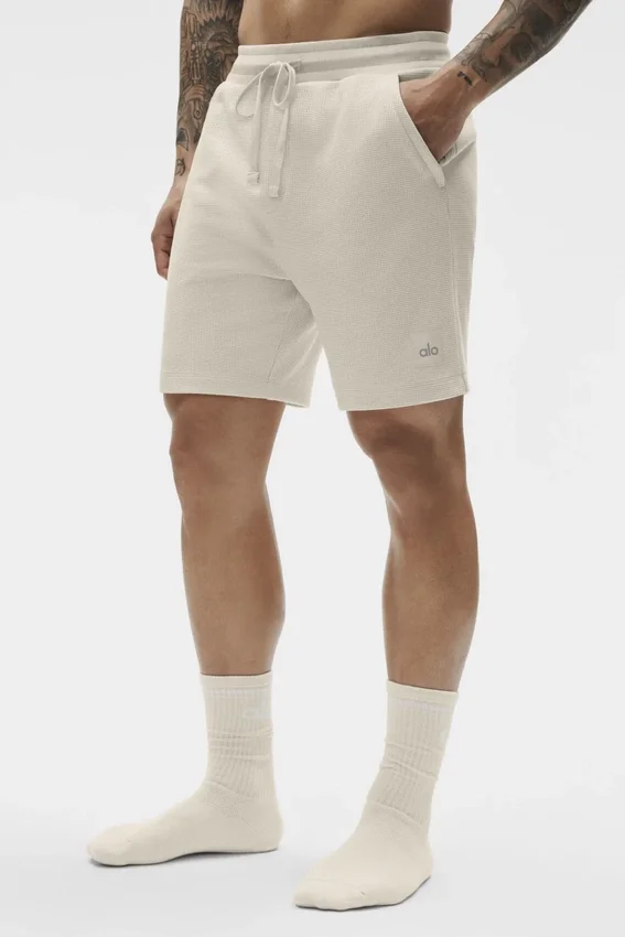 Pantalones cortos de chándal de punto waffle de 7" - Color hueso