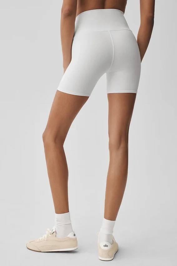 Pantalones cortos de ciclista High-Waist con estampado Airbrush de 5" - Blanco