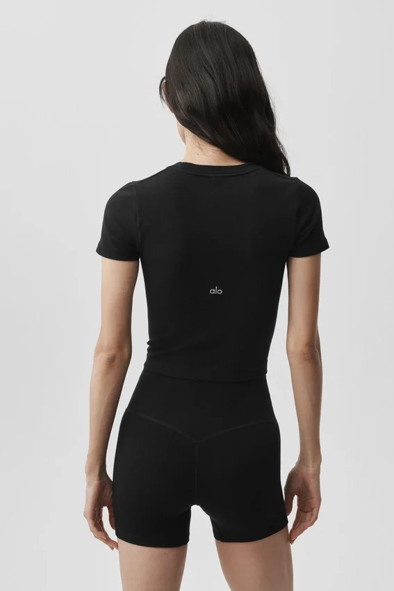 Pantalones cortos de manga corta acanalados sin costuras - Negro