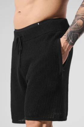 Pantalones cortos de punto abierto – Negro