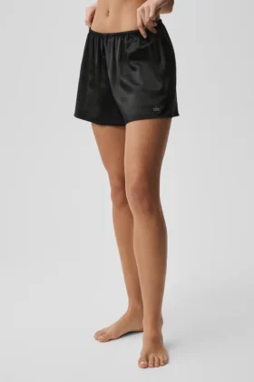 Pantalones cortos de seda luminosa – Negro