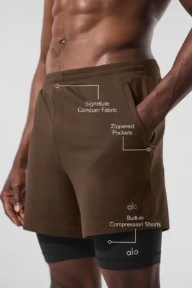Pantalones cortos deportivos 2 en 1 Conquer React – Espresso/Negro
