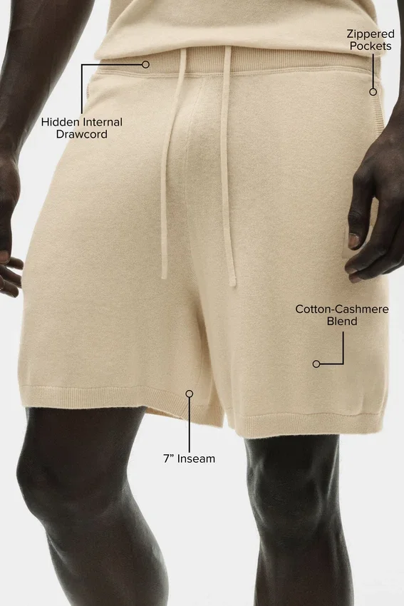 Pantalones cortos «Ever Soft» de algodón y cachemira de 7" - Beige arena