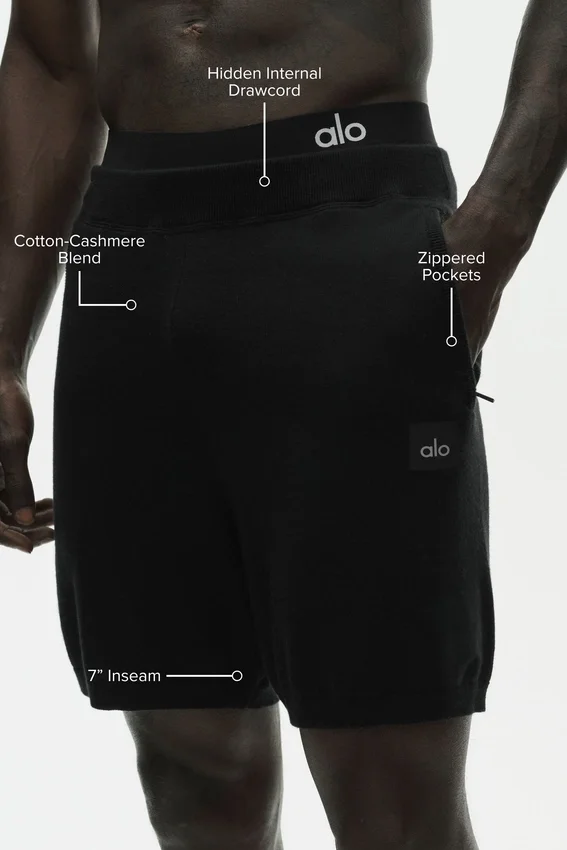 Pantalones cortos «Ever Soft» de algodón y cachemira de 7" — Negro