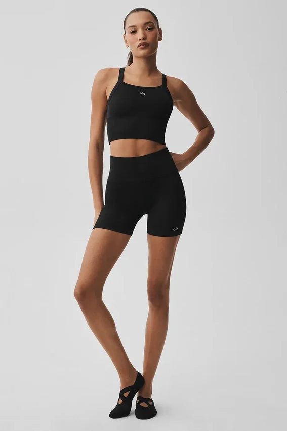 Pantalones cortos «Favorite» de 5" sin costuras y con tejido acanalado - Negro
