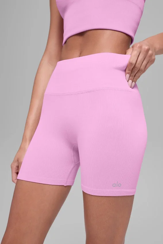 Pantalones cortos «Favorite» de 5" sin costuras y con tejido acanalado - Rosa Candy Heart