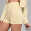 Pantalones cortos Noble de lana y cachemira con canalé - Amarillo candlelight