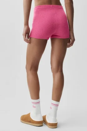 Pantalones cortos Noble de lana y cachemira con canalé – Rosa paraíso