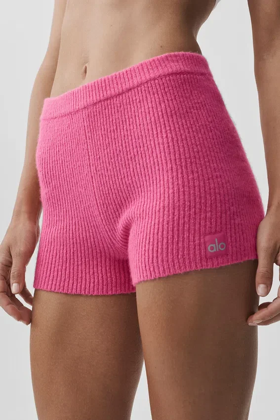 Pantalones cortos Noble de lana y cachemira con canalé - Rosa paraíso
