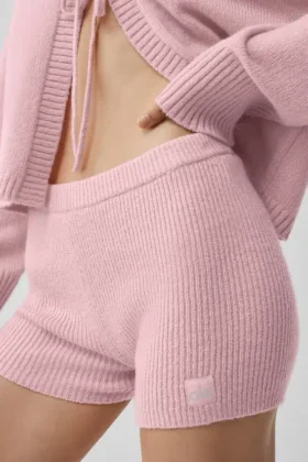 Pantalones cortos Noble de lana y cachemira con canalé – Rosa vintage